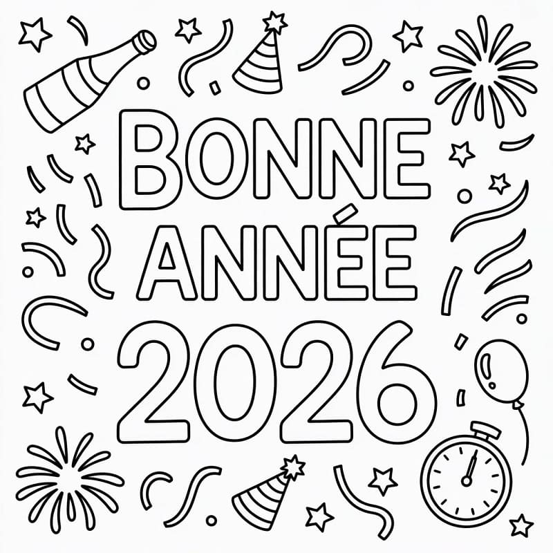 Coloriage Bonne Année 2026 Imprimable