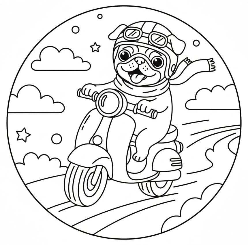 Coloriage Carlin sur une moto