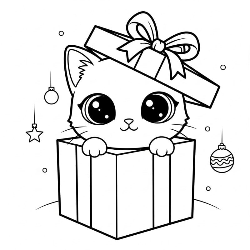 Coloriage Chat de Noël Kawaii