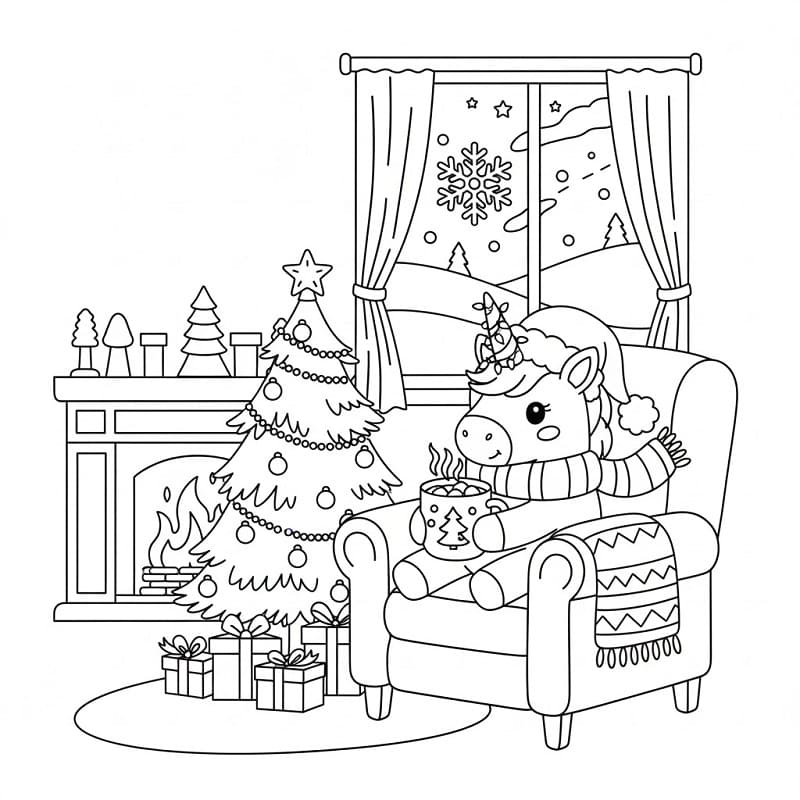 Coloriage Cozy Licorne de Noël