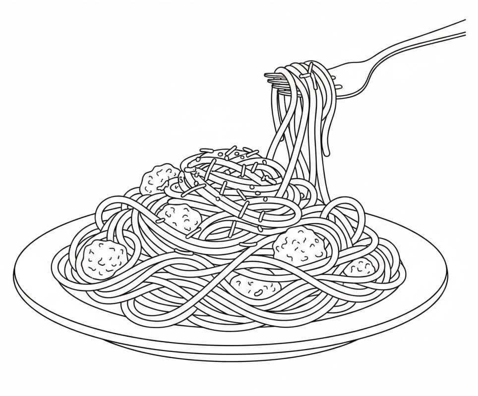 Coloriage De délicieux spaghettis
