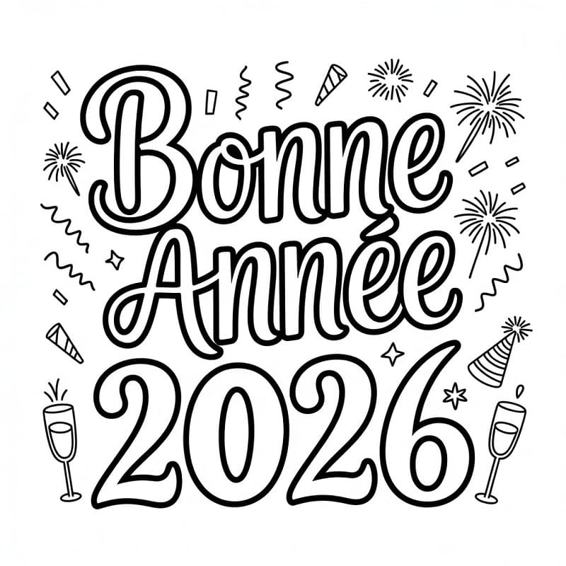 Coloriage Dessin de Bonne Année 2026 Gratuit