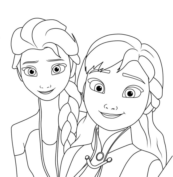 Coloriage Dessin de Elsa et Anna Gratuit