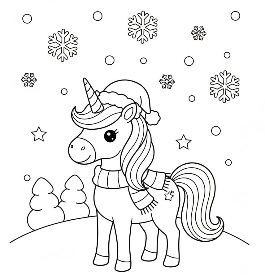 Coloriage Dessin de Licorne de Noël