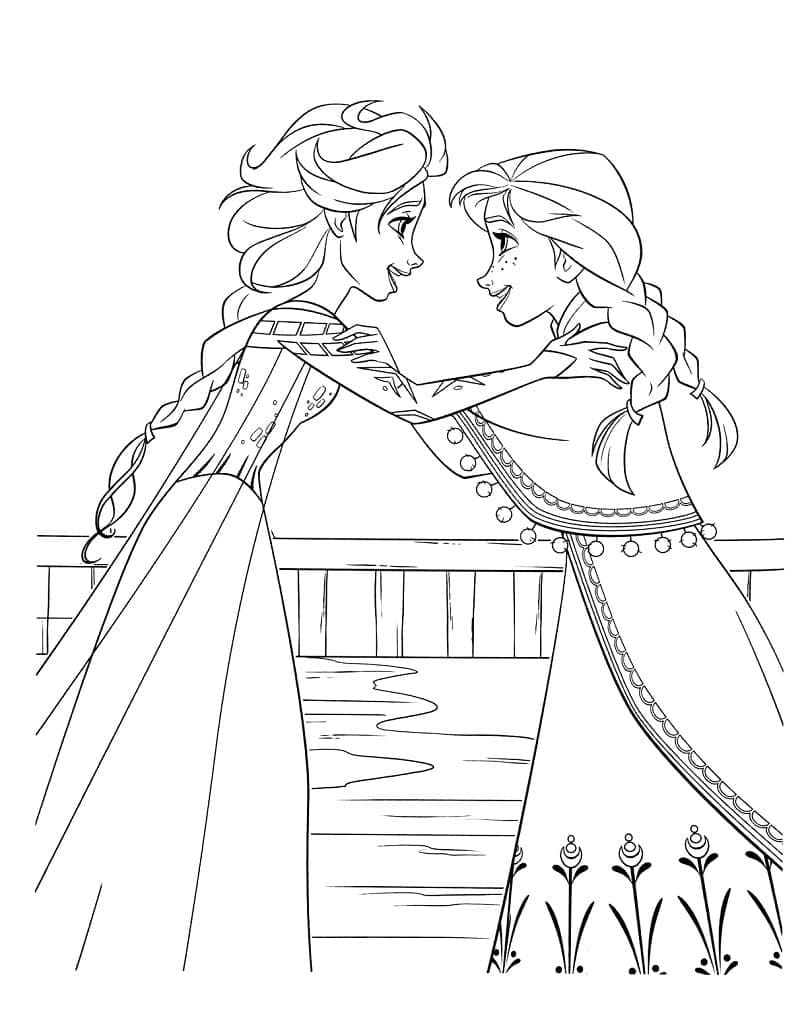 Coloriage Dessin Gratuit de Elsa et Anna