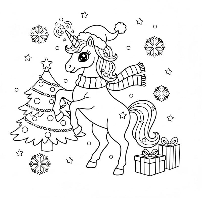 Coloriage Dessin Gratuit de Licorne de Noël