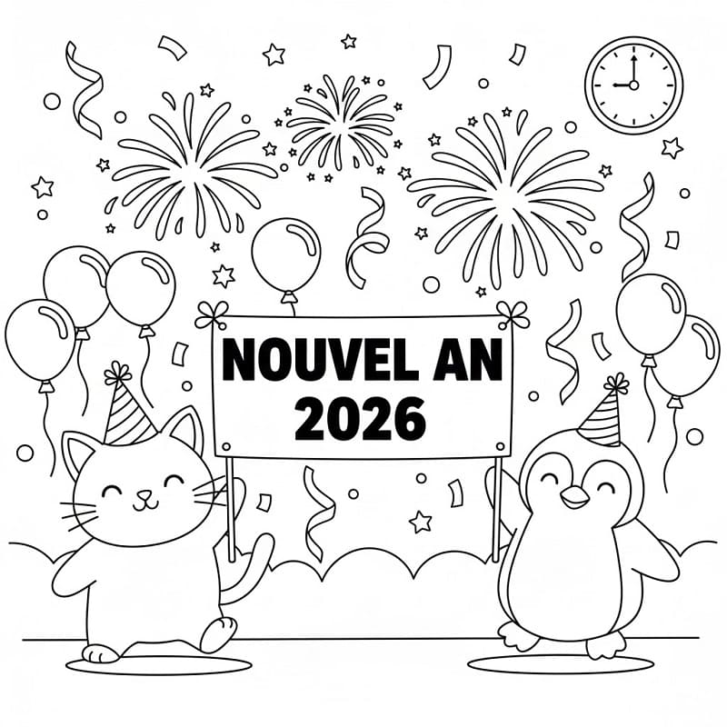 Coloriage Dessin Gratuit de Nouvel An 2026