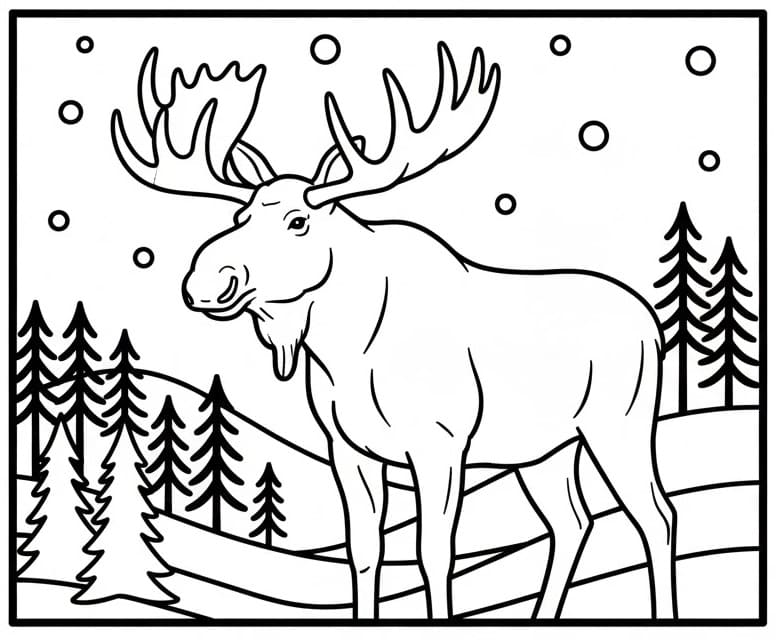 Coloriage Élan dans la forêt