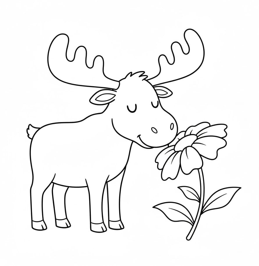 Coloriage Élan et fleurs