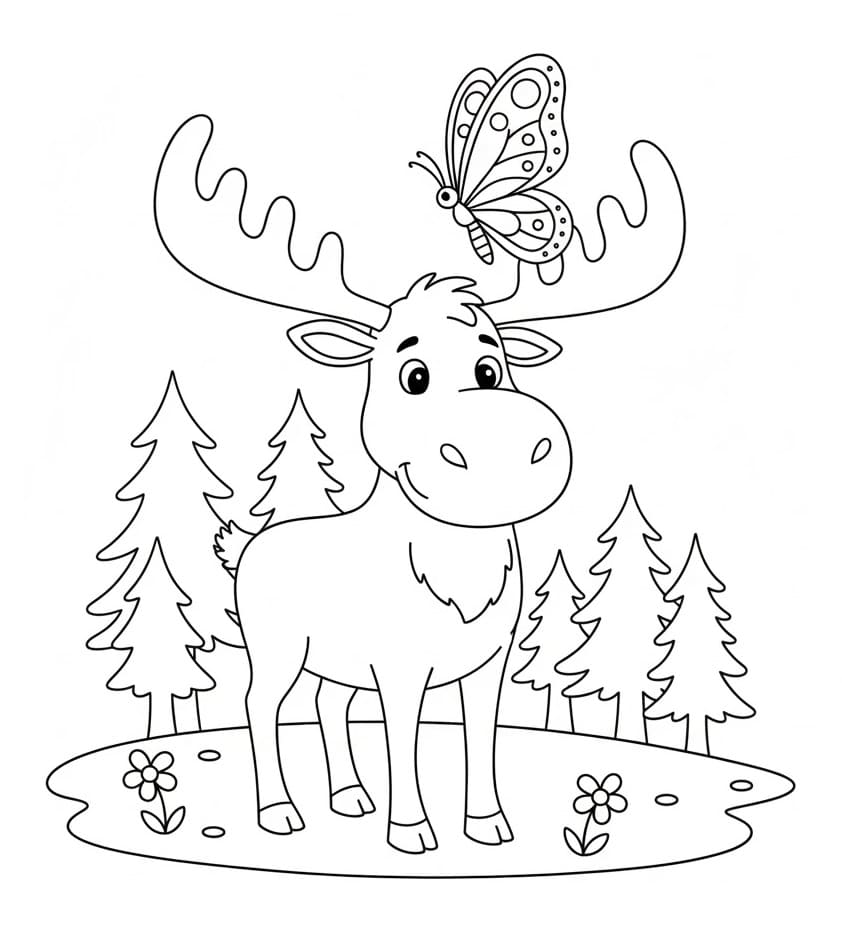 Coloriage Élan et papillon