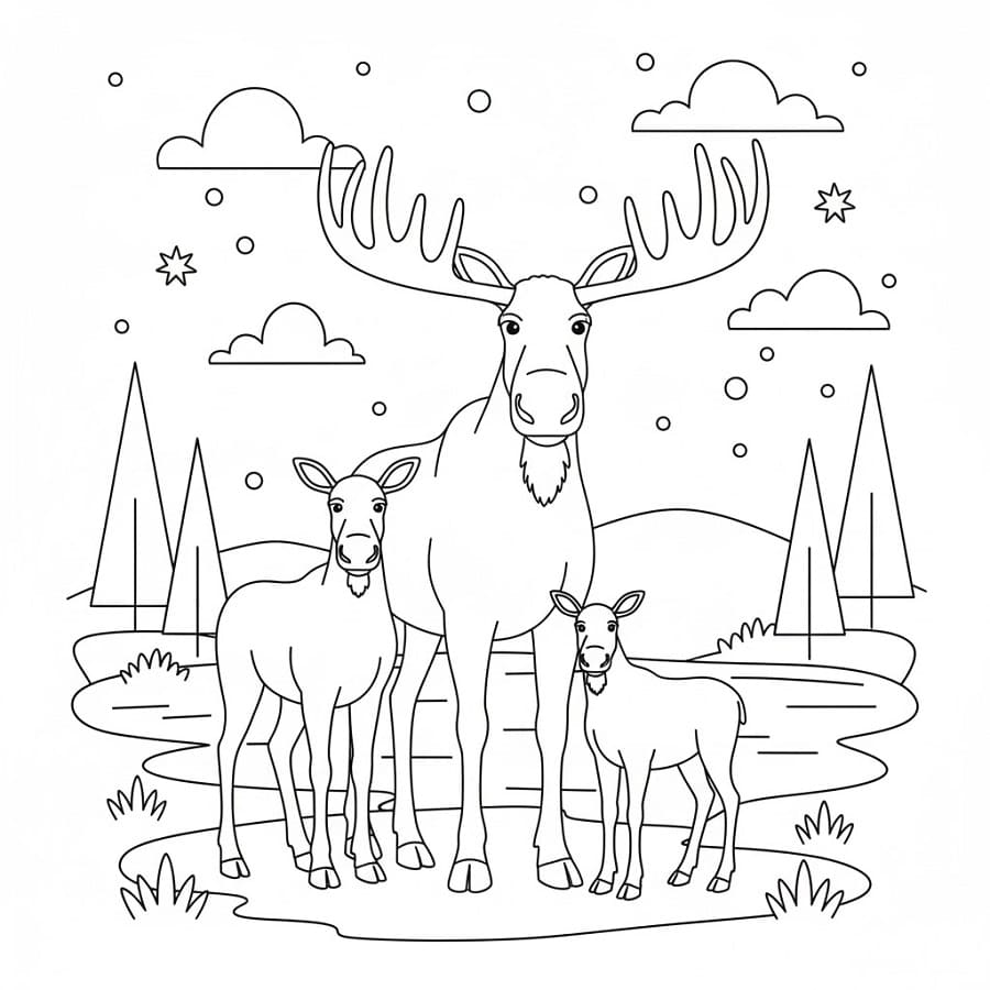 Coloriage Élan Famille