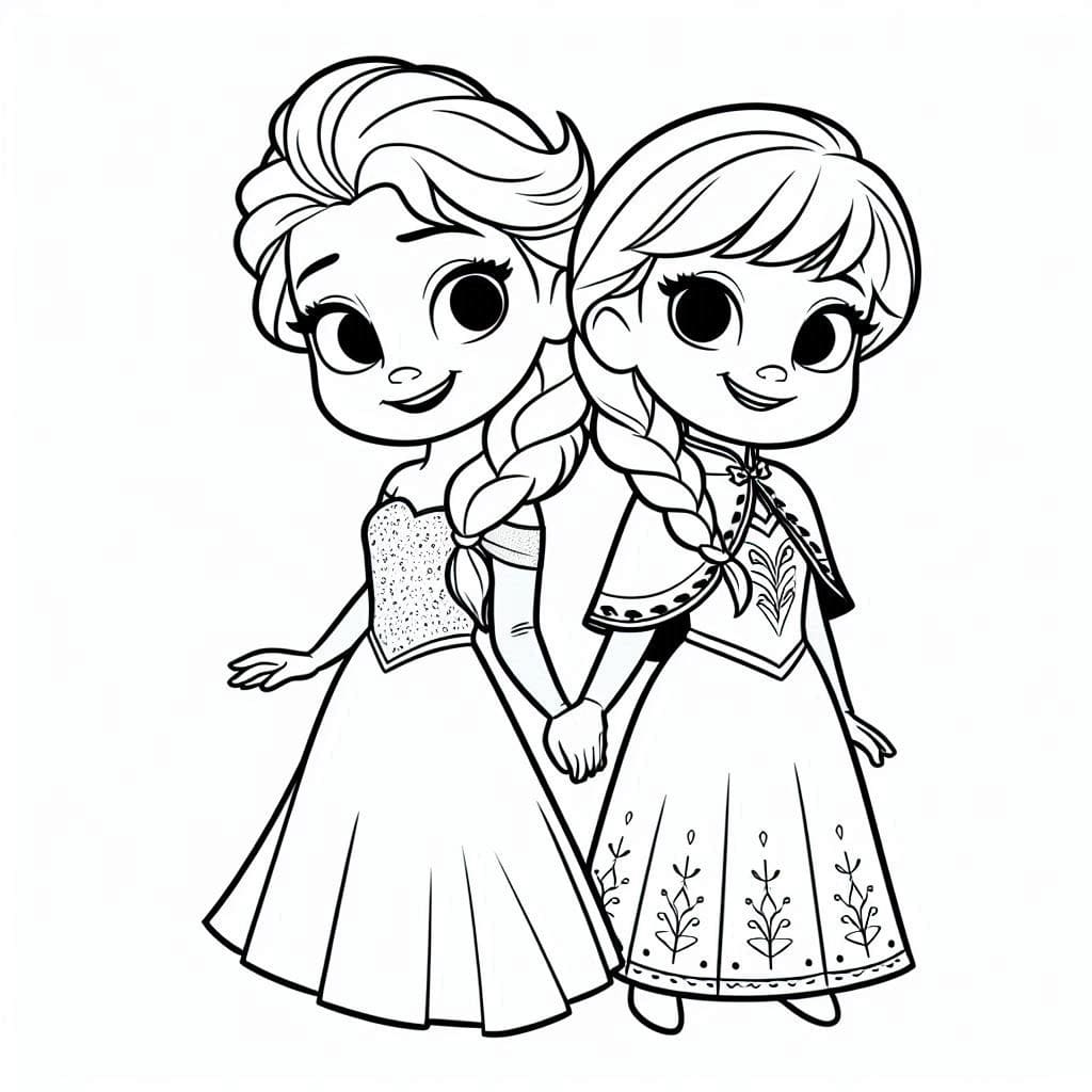Coloriage Elsa et Anna Chibi