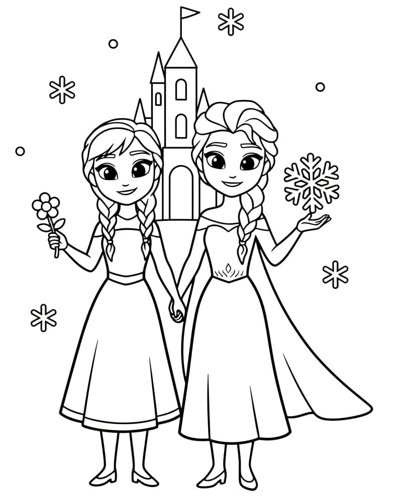 Coloriage Elsa et Anna dans Disney