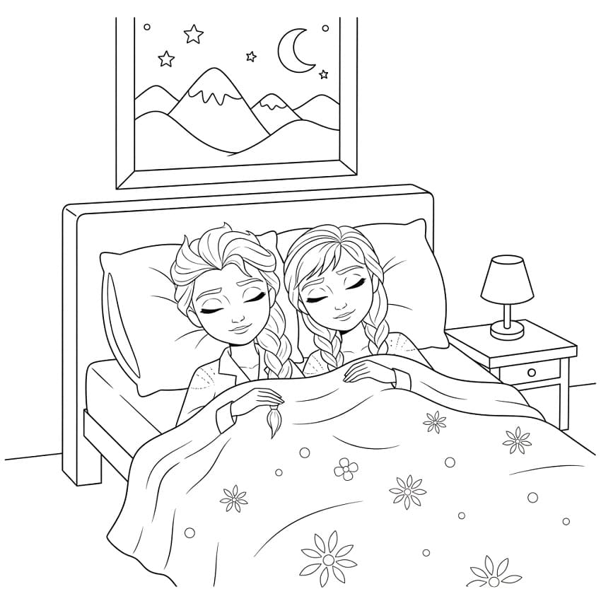 Coloriage Elsa et Anna Endormies