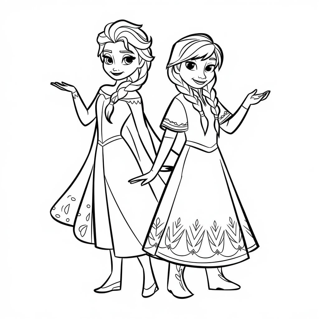 Coloriage Elsa et Anna Imprimable Gratuit Pour les Enfants