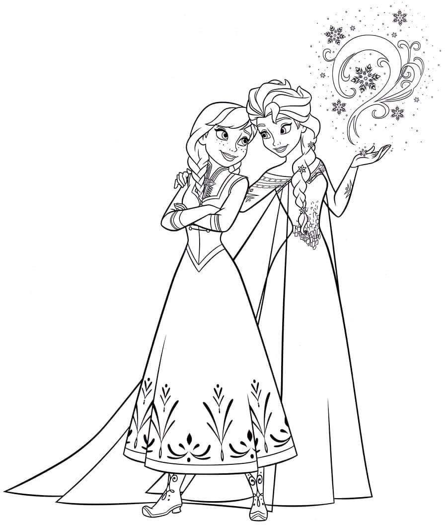 Coloriage Elsa et Anna Imprimable Pour les Enfants