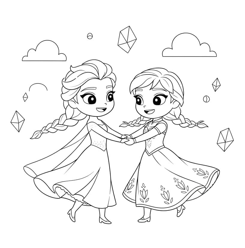 Coloriage Elsa et Anna Mignonnes