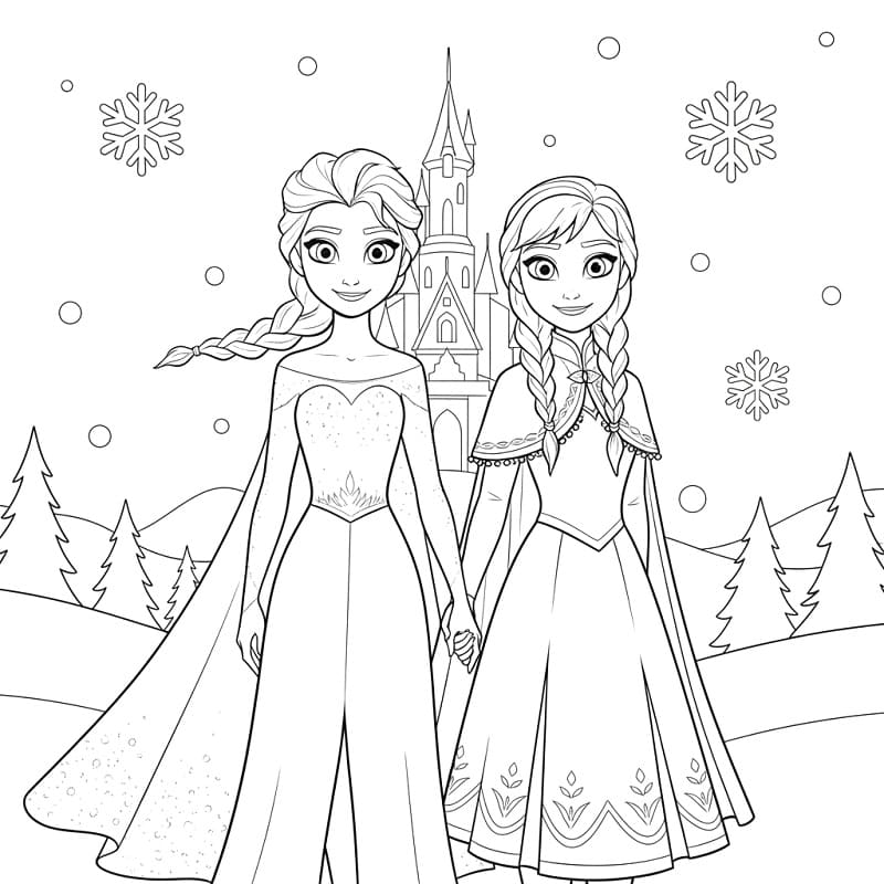 Coloriage Elsa et Anna sont magnifiques