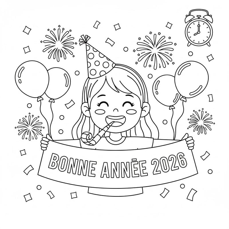Coloriage Fille et bonne année 2026