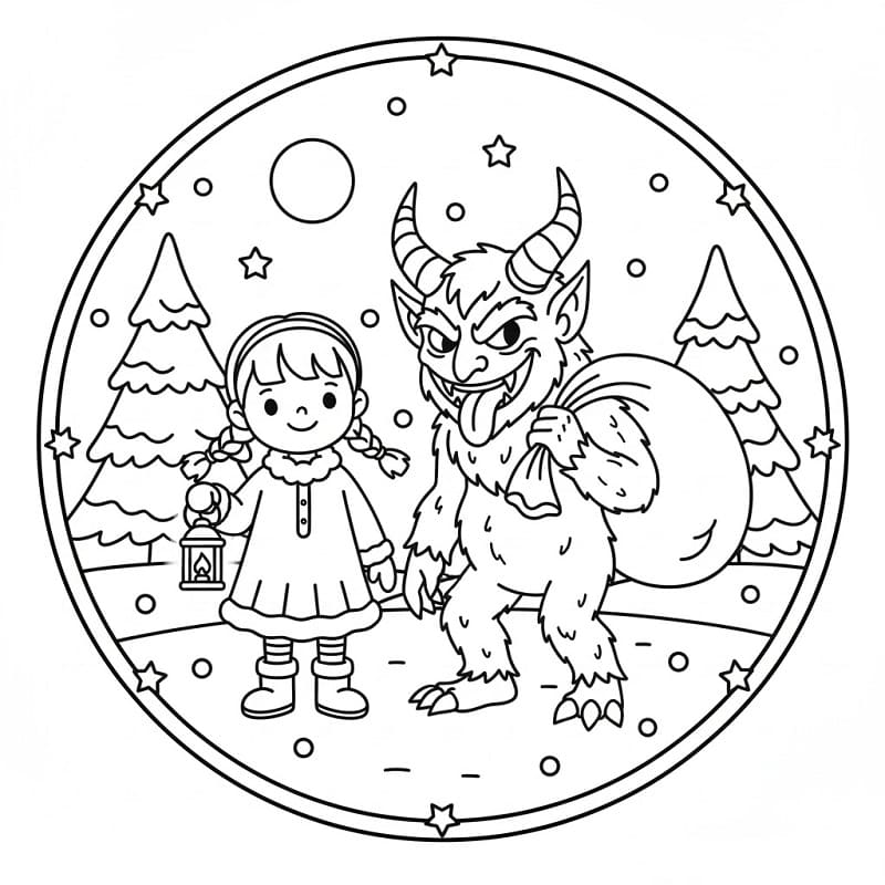 Coloriage Fille et Krampus