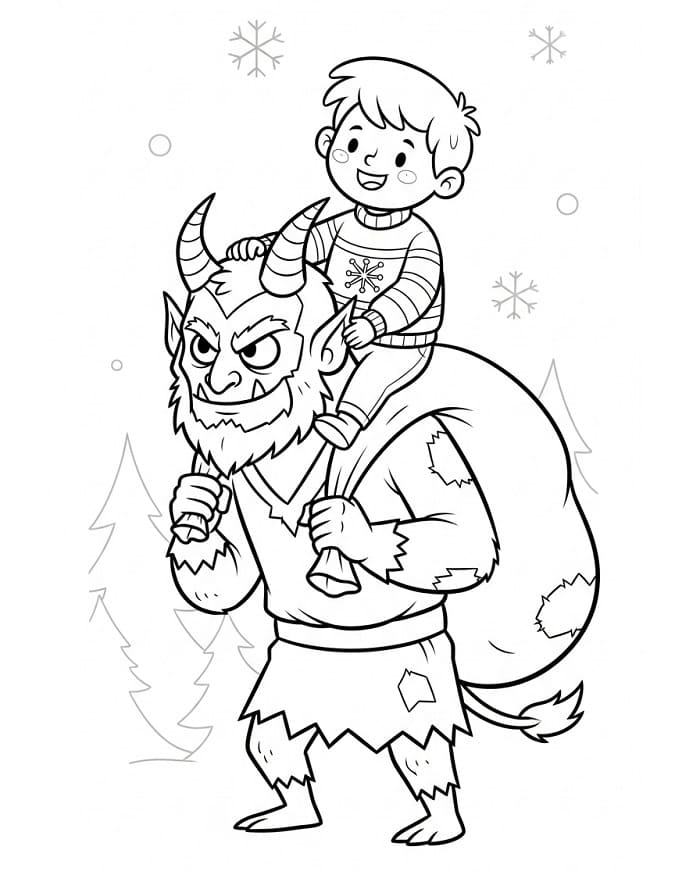 Coloriage Garçon avec Krampus