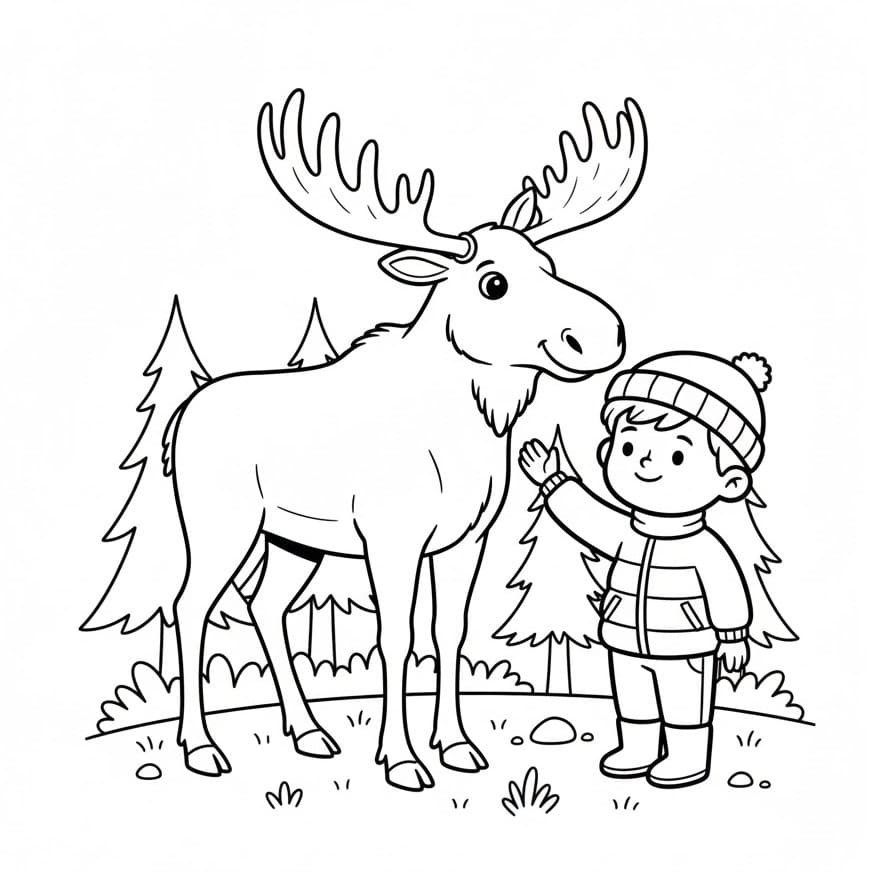 Coloriage Garçon et Élan