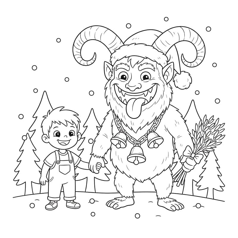 Coloriage Garçon et Krampus