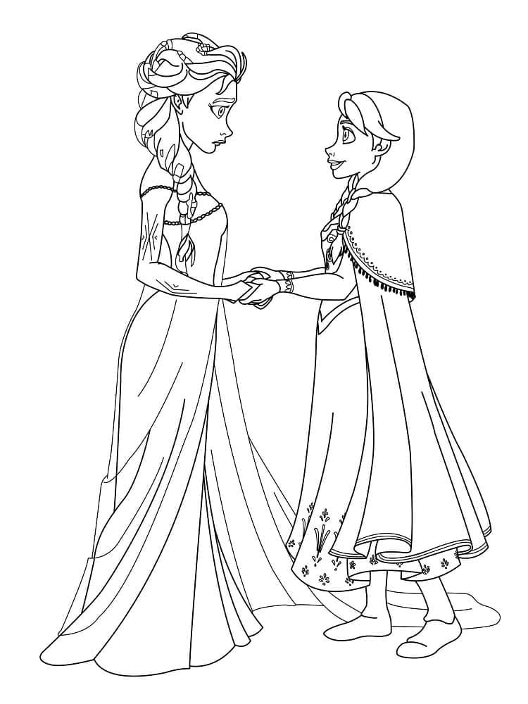 Coloriage Gratuit Elsa et Anna
