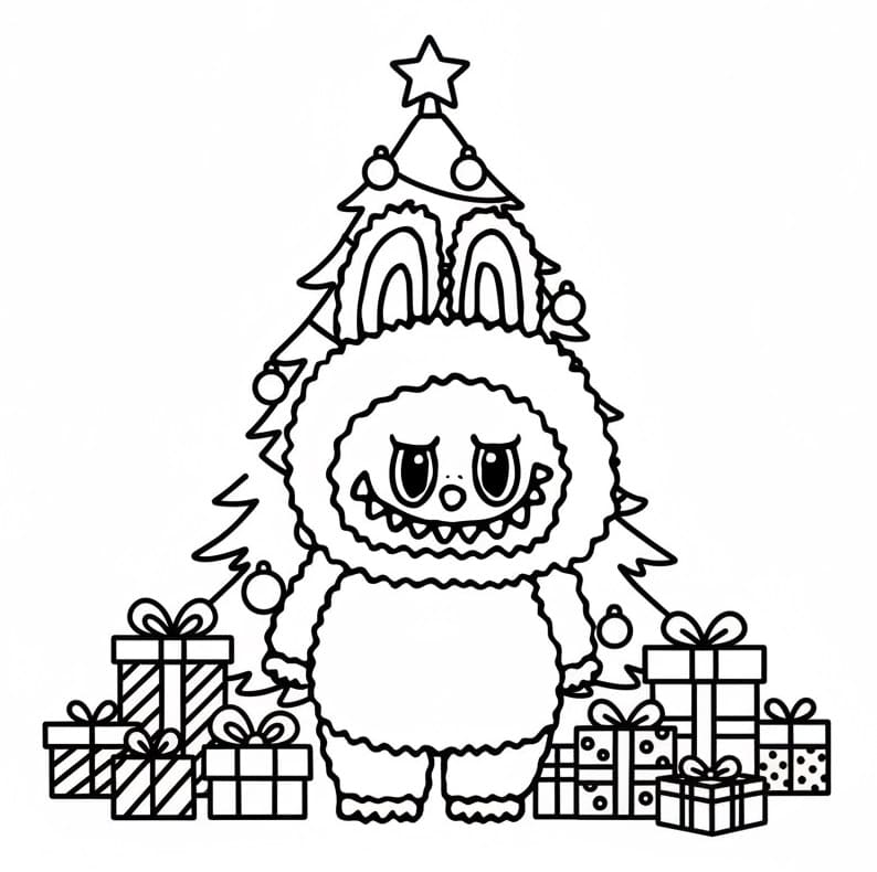 Coloriage Gratuit Labubu Noël Pour les Enfants