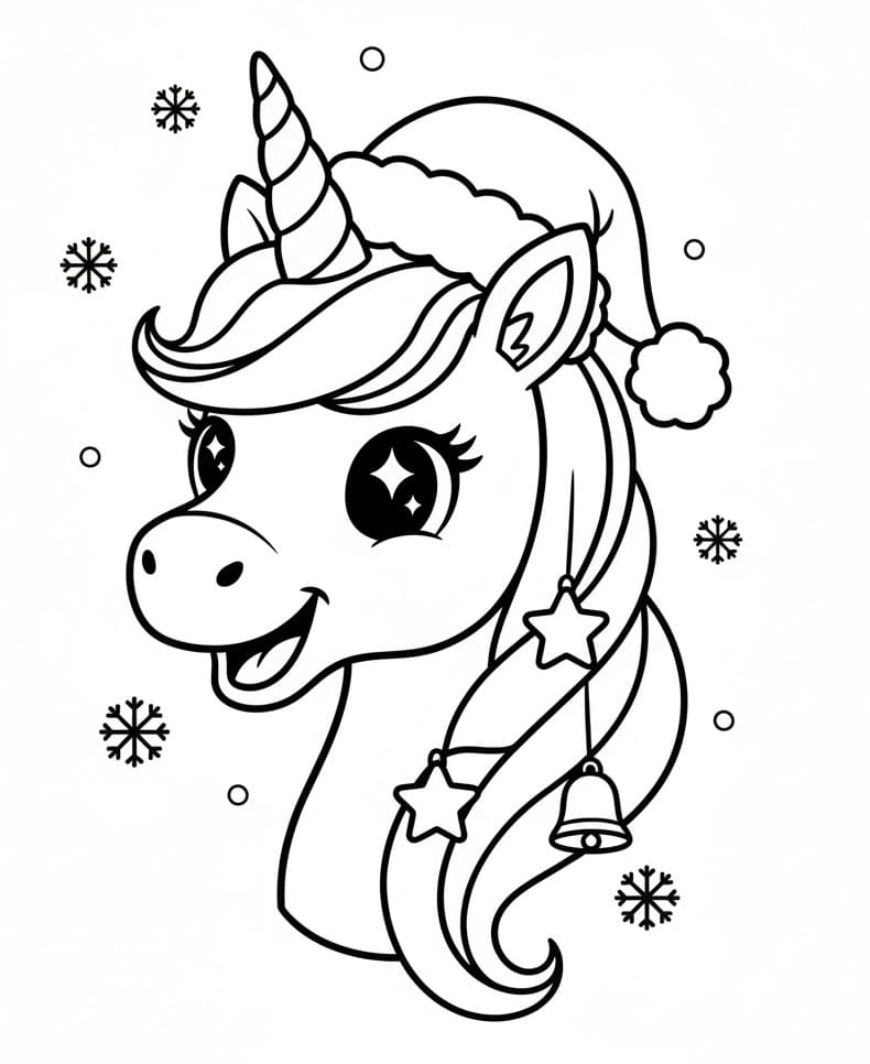 Coloriage Gratuit Licorne de Noël Pour les Enfants