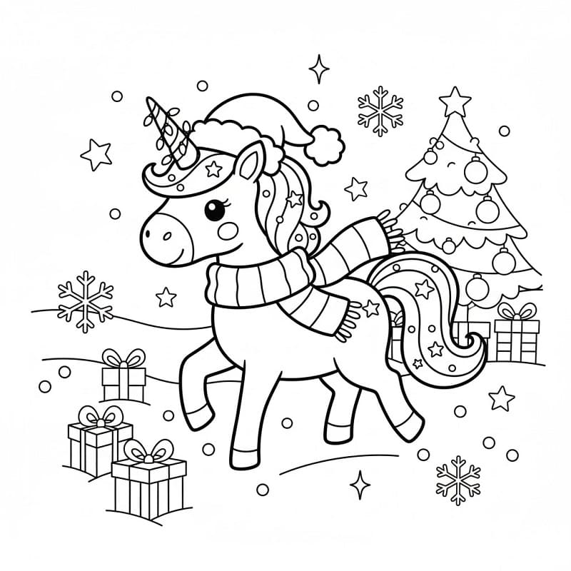 Coloriage Gratuit Licorne de Noël