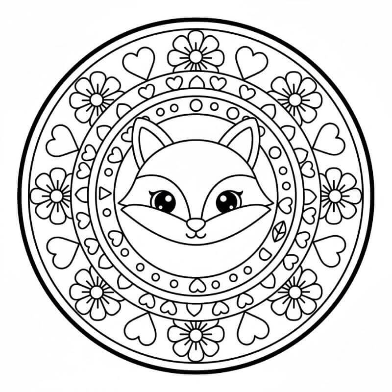 Coloriage Gratuit Mandala Renard pour Adultes