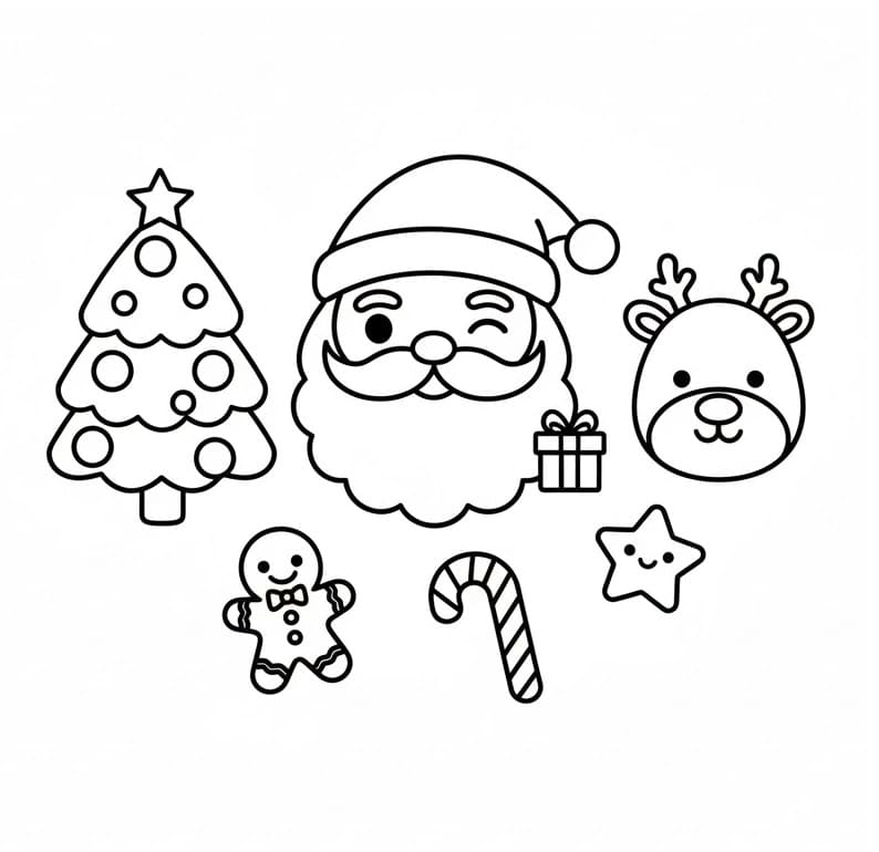 Coloriage Gratuit Noël Kawaii Pour les Enfants