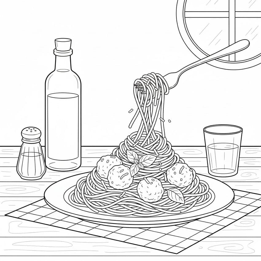 Coloriage Gratuit Spaghetti Pour les Enfants