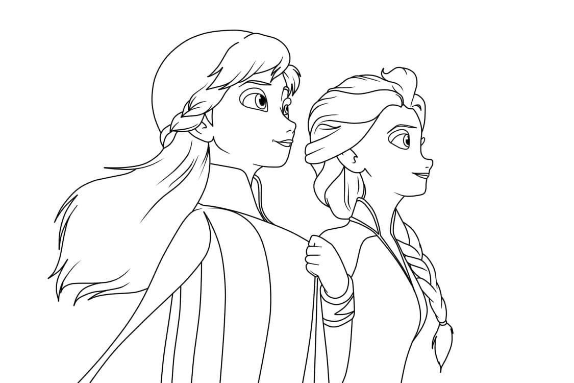 Coloriage Imprimable Gratuit Elsa et Anna Pour les Enfants