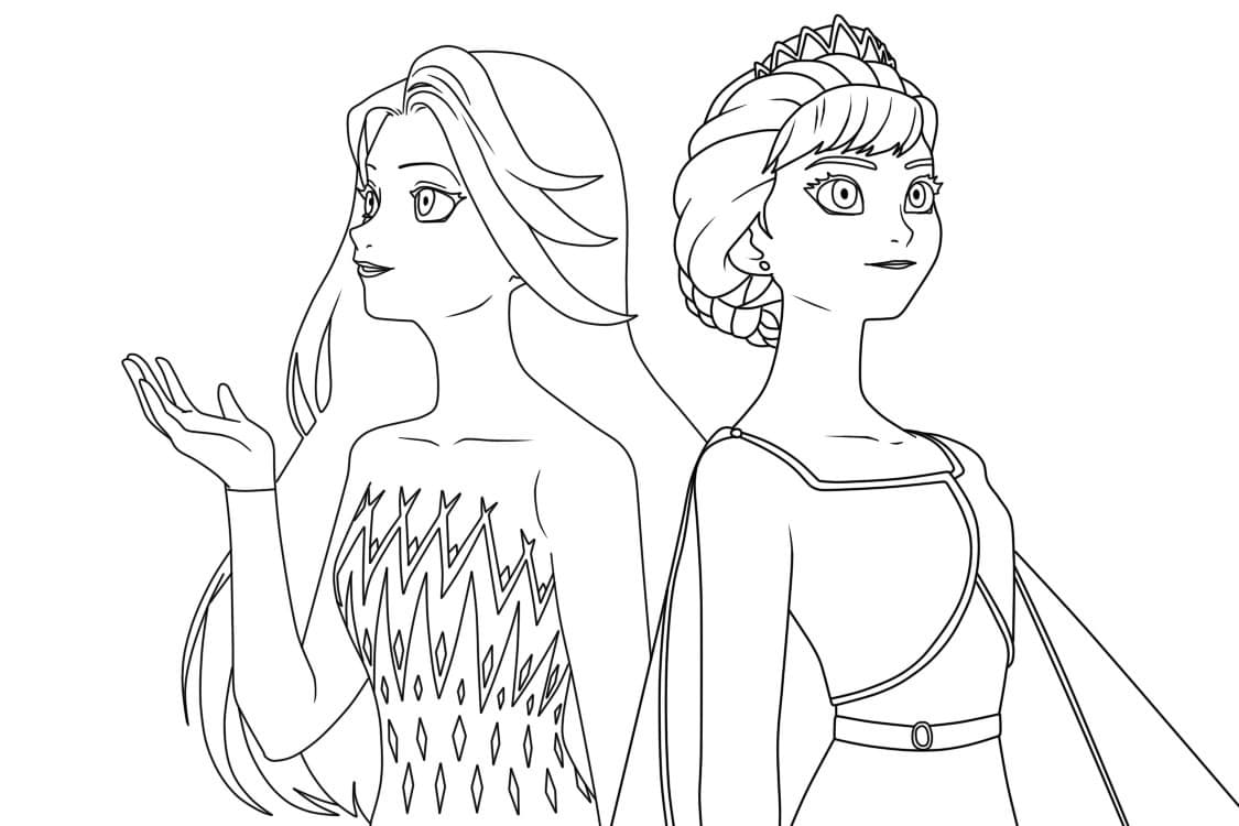 Coloriage Imprimable Gratuit Elsa et Anna