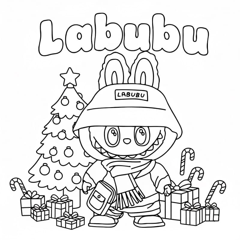Coloriage Imprimable Gratuit Labubu Noël Pour les Enfants