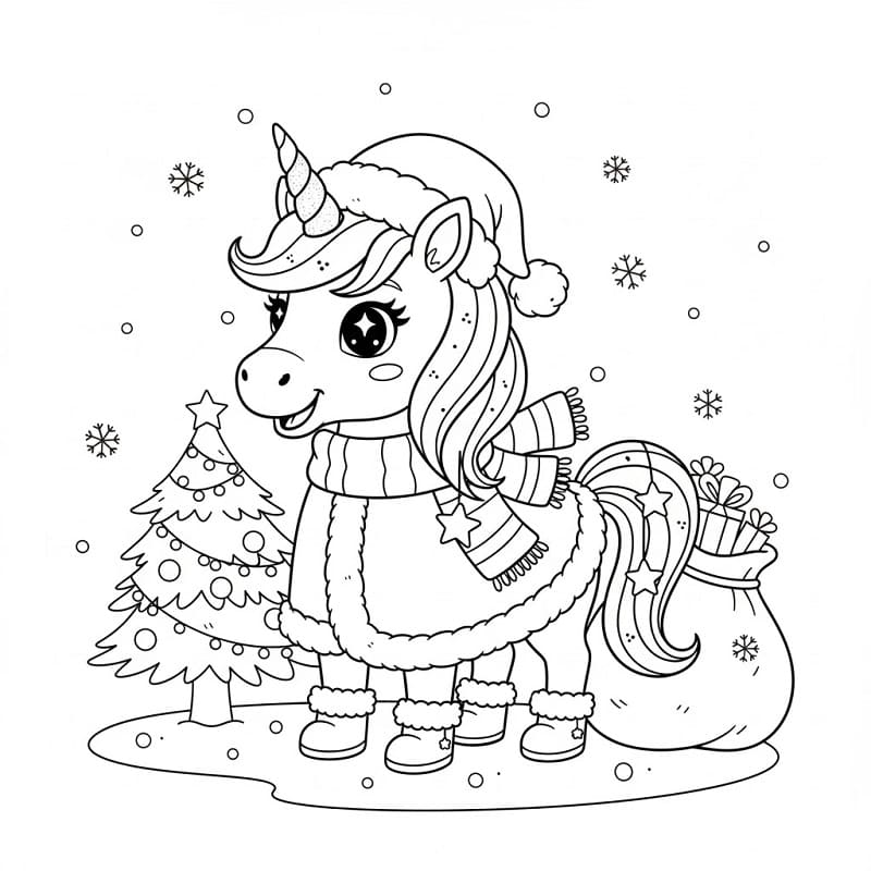 Coloriage Imprimable Gratuit Licorne de Noël