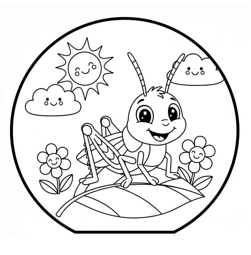 Coloriage Imprimable Gratuit Sauterelle Pour les Enfants