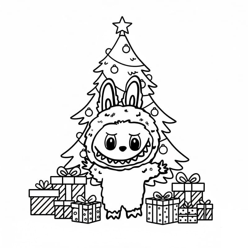 Coloriage Imprimable Labubu Noël Pour les Enfants