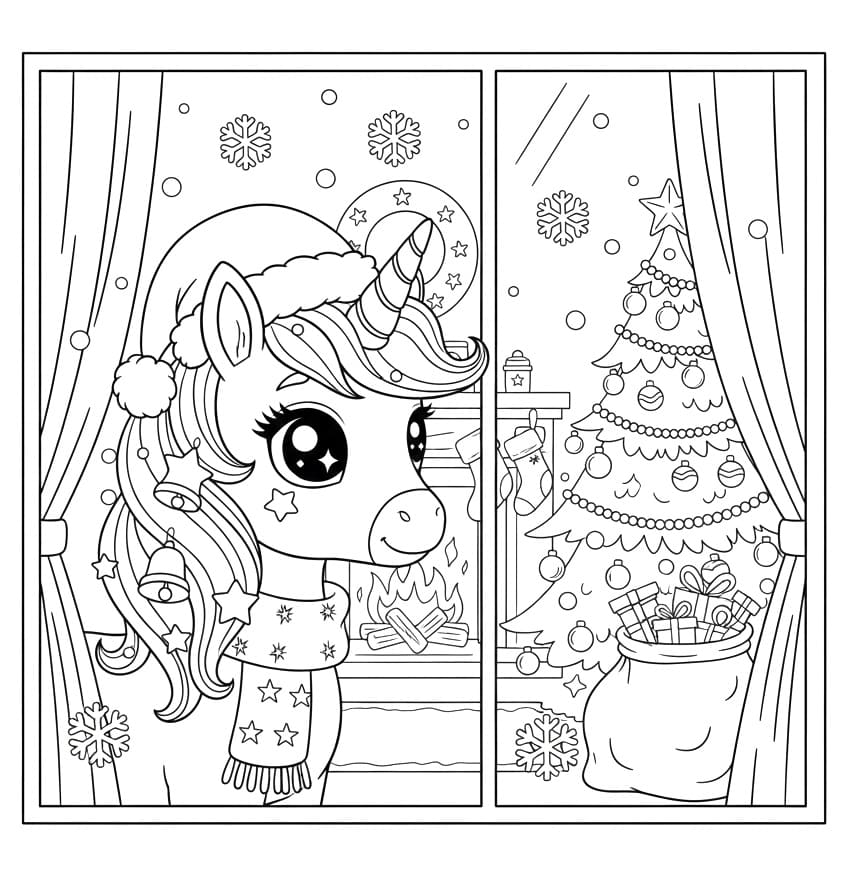 Coloriage Imprimable Licorne de Noël