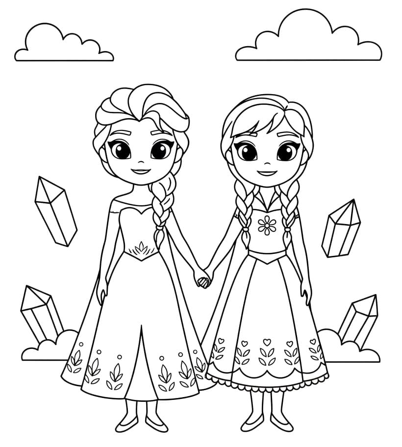 Coloriage Jolie Elsa et Anna