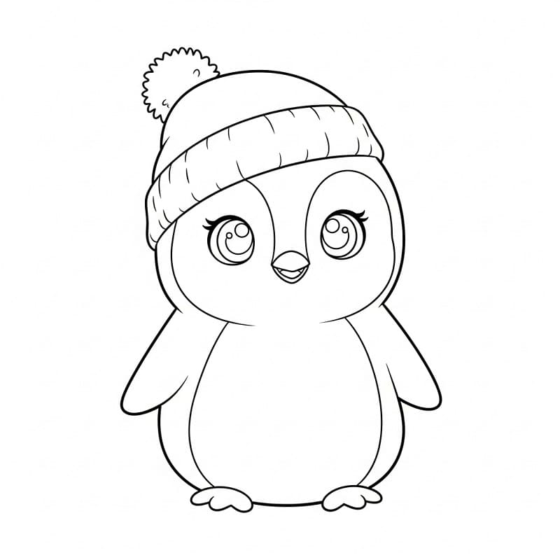 Coloriage Kawaii Noël Pingouin