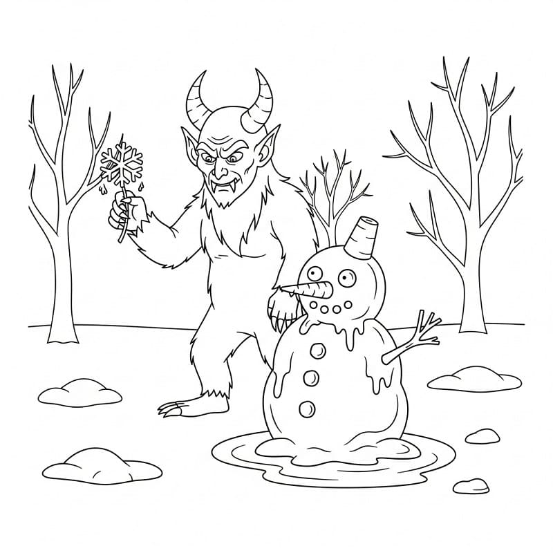Coloriage Krampus et bonhomme de neige