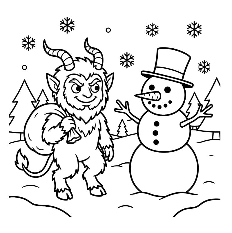 Coloriage Krampus et le bonhomme de neige