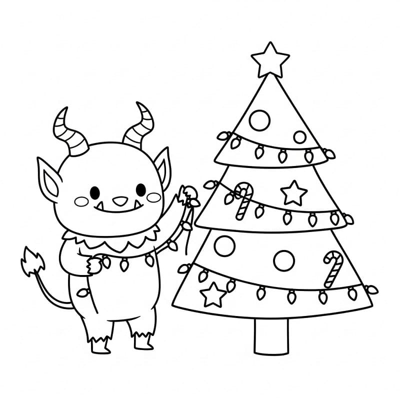 Coloriage Krampus et sapin de Noël