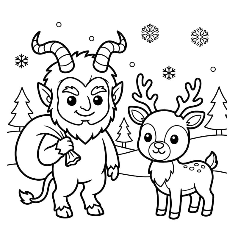 Coloriage Krampus et un renne
