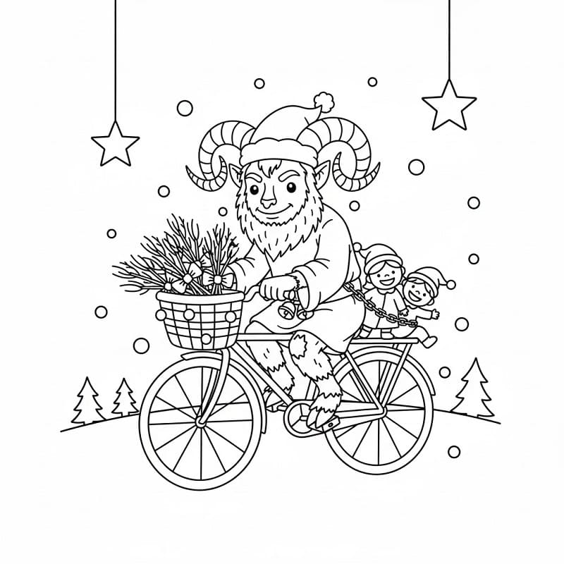Coloriage Krampus fait du vélo