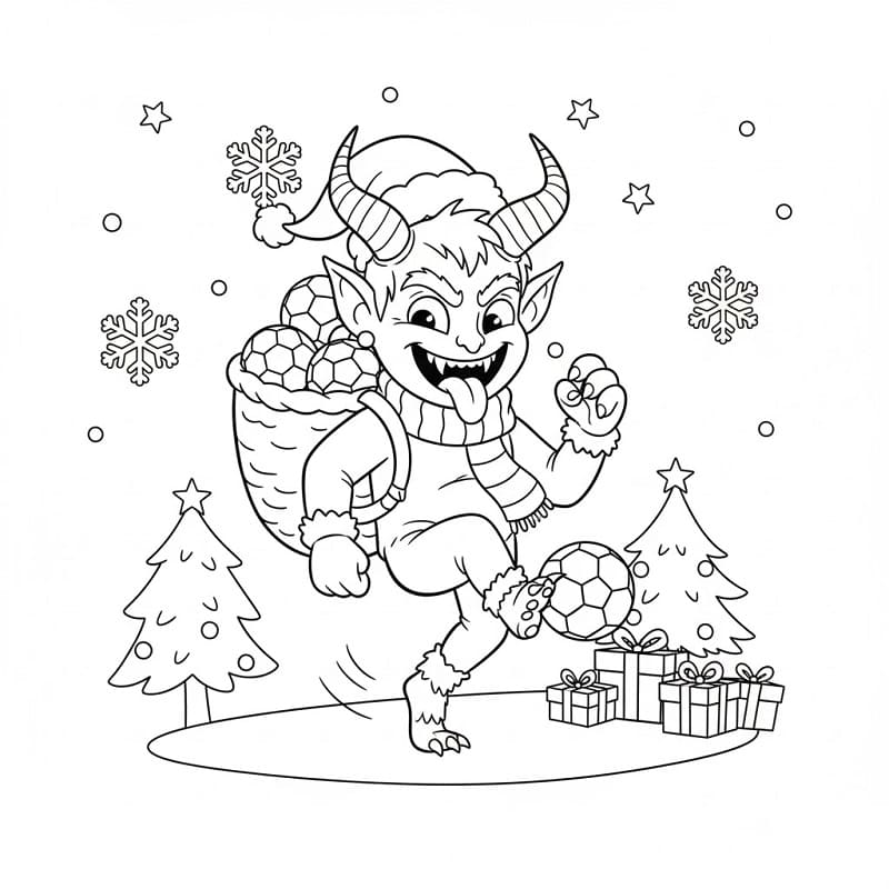 Coloriage Krampus joue au football