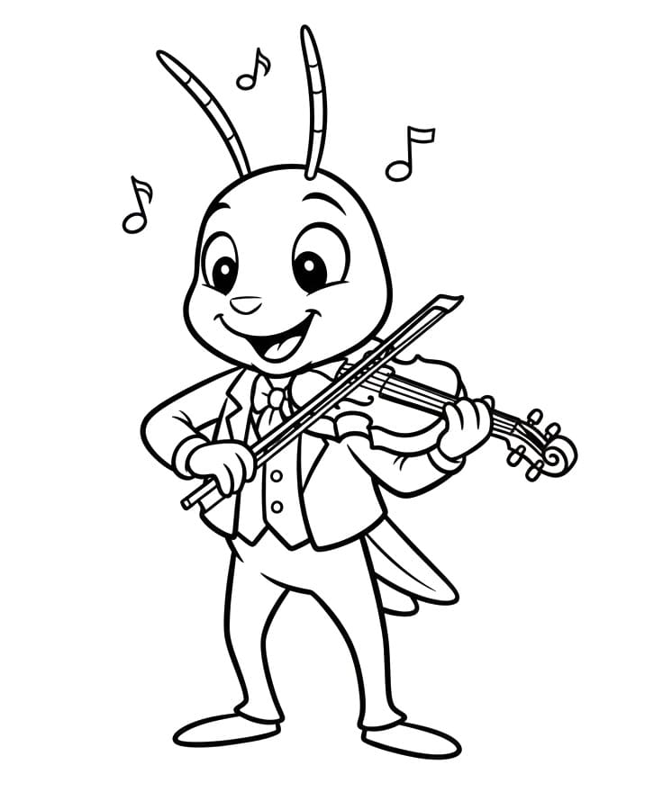 Coloriage La sauterelle joue du violon